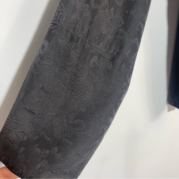 Raquel Allegra Henley Blouse Black 0 Oversized Slouchy Boxy Oriental Print Top - Picture 9 of 15